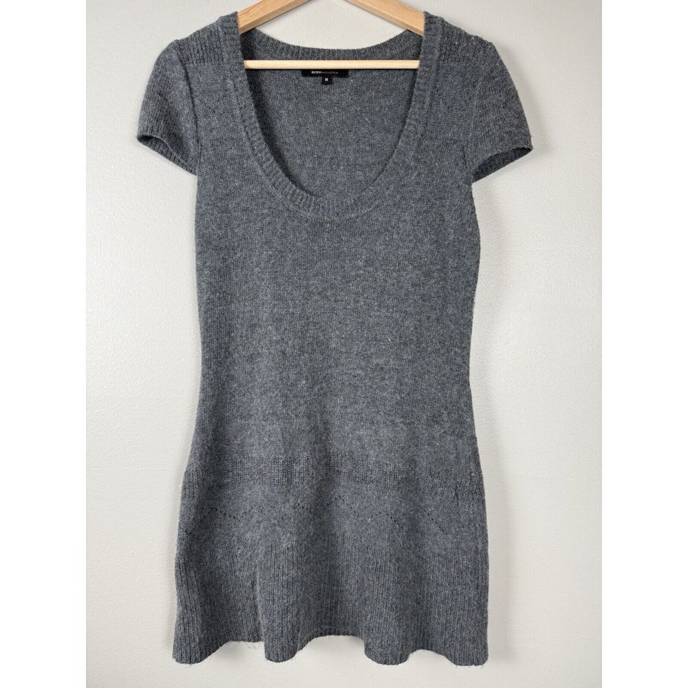BCBCMAXAZRIA Gray Angora Wool Blend Sweater Dress Short Sleeve‎ Quiet Luxury